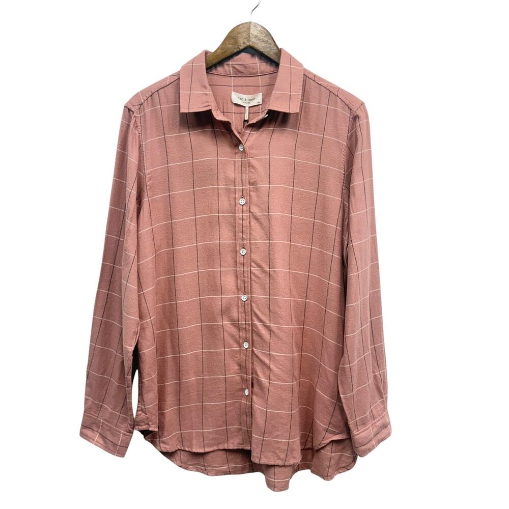 rag & bone Quinn Plaid Button Up Shirt in Pink Multi size Large NWT - Picture 2 of 6